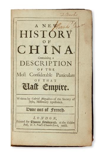 TRAVEL  MAGALHÃES [or MAGAILLANS], GABRIEL DE, S. J. A New History of China.  1688